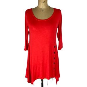 🌷 3/$30 Heathmoor Bright Red Button Detail Handkerchief Hem Swing Tunic Size S